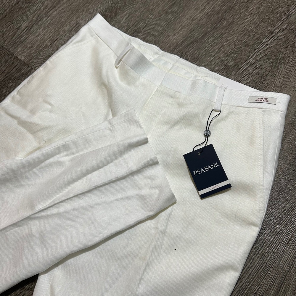 Jos A Bank Dress Pants 34x30 White Linen Cotton Slim Fit Separates New NWT